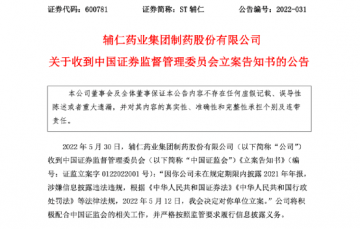 ST辅仁涉嫌信披违法违规被立案
