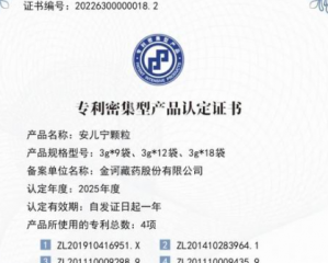 金诃安儿宁颗粒入选2025年度专利密集型产品